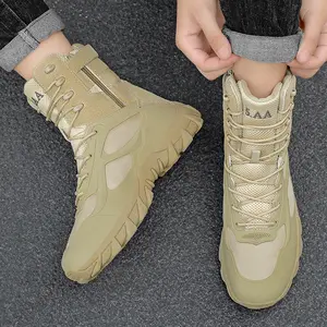 5.AA Men's High-Top Military Tactical Boots with Side Zipper - Lightweight, Breathable, Slip-Resistant All-Season All-Terrain Hiking Shoes for Mountaineering, Camping, Casual Work Use