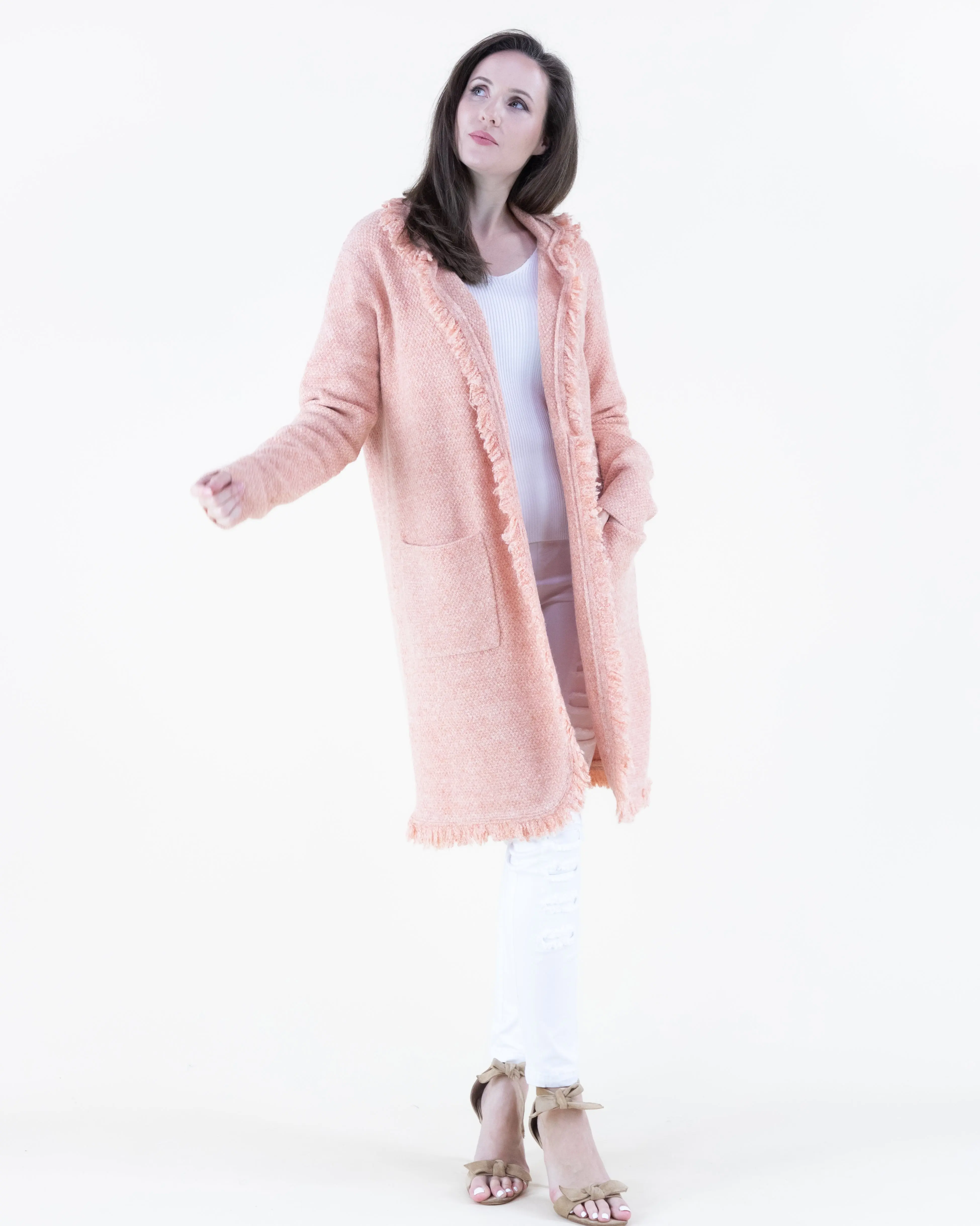 Fringe Lapel Heather Coatigan