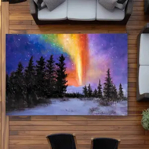 Begin Home Decor C1ROAR57PP2MKW 5 x 7 ft. Aurora Borealis in the Forest - Contemporary Snow Outdoor Rug - Rectangle