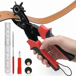 Leather Hole Punch Tool Set, Heavy Duty Multi-Size Hole Puncher Tool for Belts, Watch Bands, Plastic, Fabric