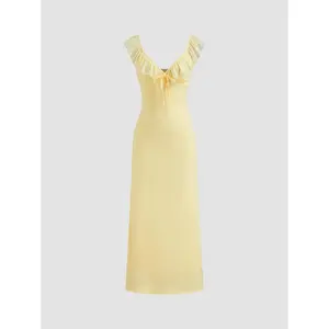 Cider Sweetheart Ruffle Knotted Maxi Dress