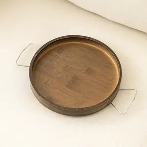 Bamboo Foldable Sofa Armrest Tray Table - Sturdy Couch Arm Tray for Food & Drinks, 2 Shapes Square/Round Home Organizer Side Table for Living Room, Two Shapes