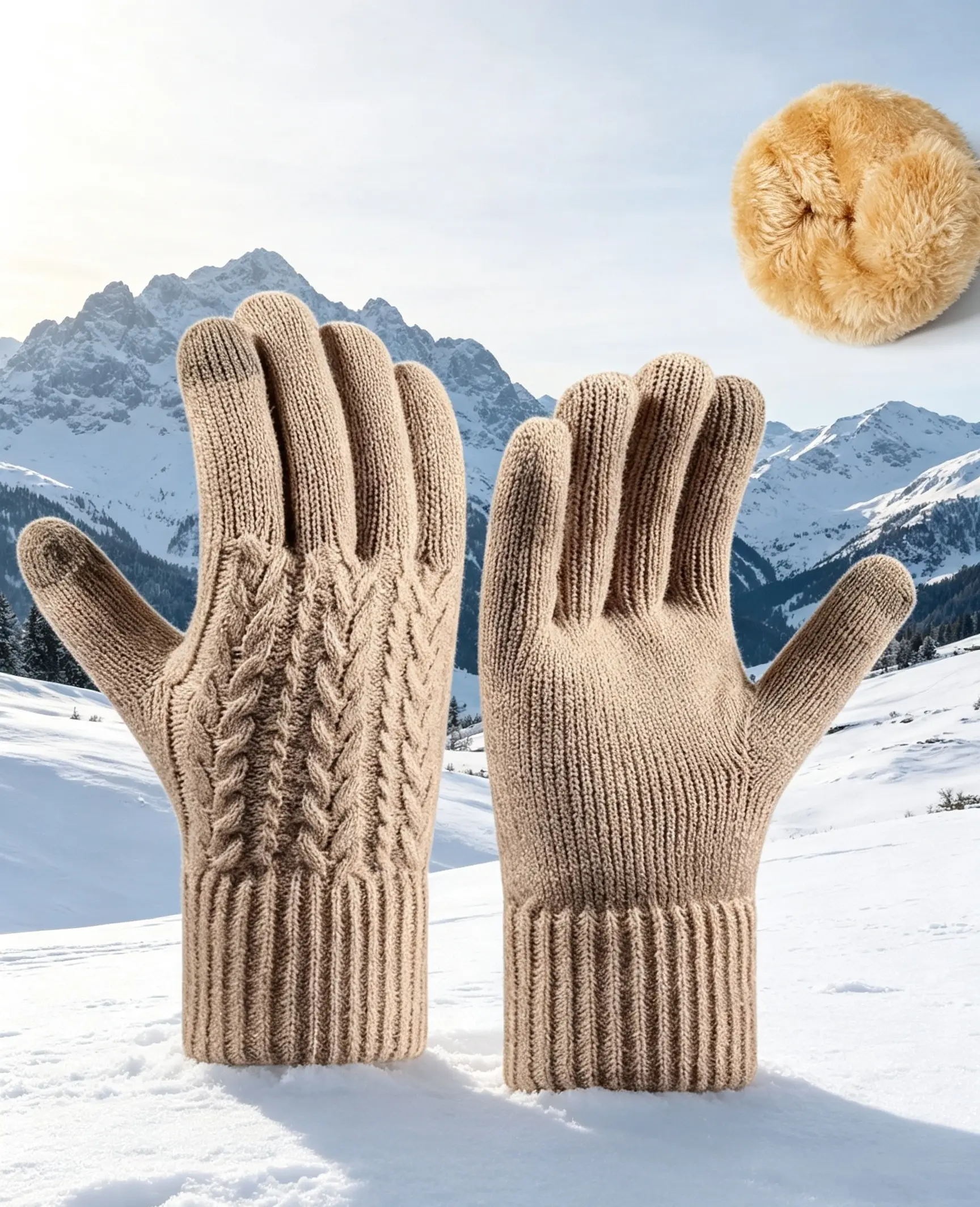 Women's Thermal Touchscreen Sports Gloves - Fleece-Lined, Thick, Double-Layer Knit for Cold Weather, Outdoor Activities, Cycling