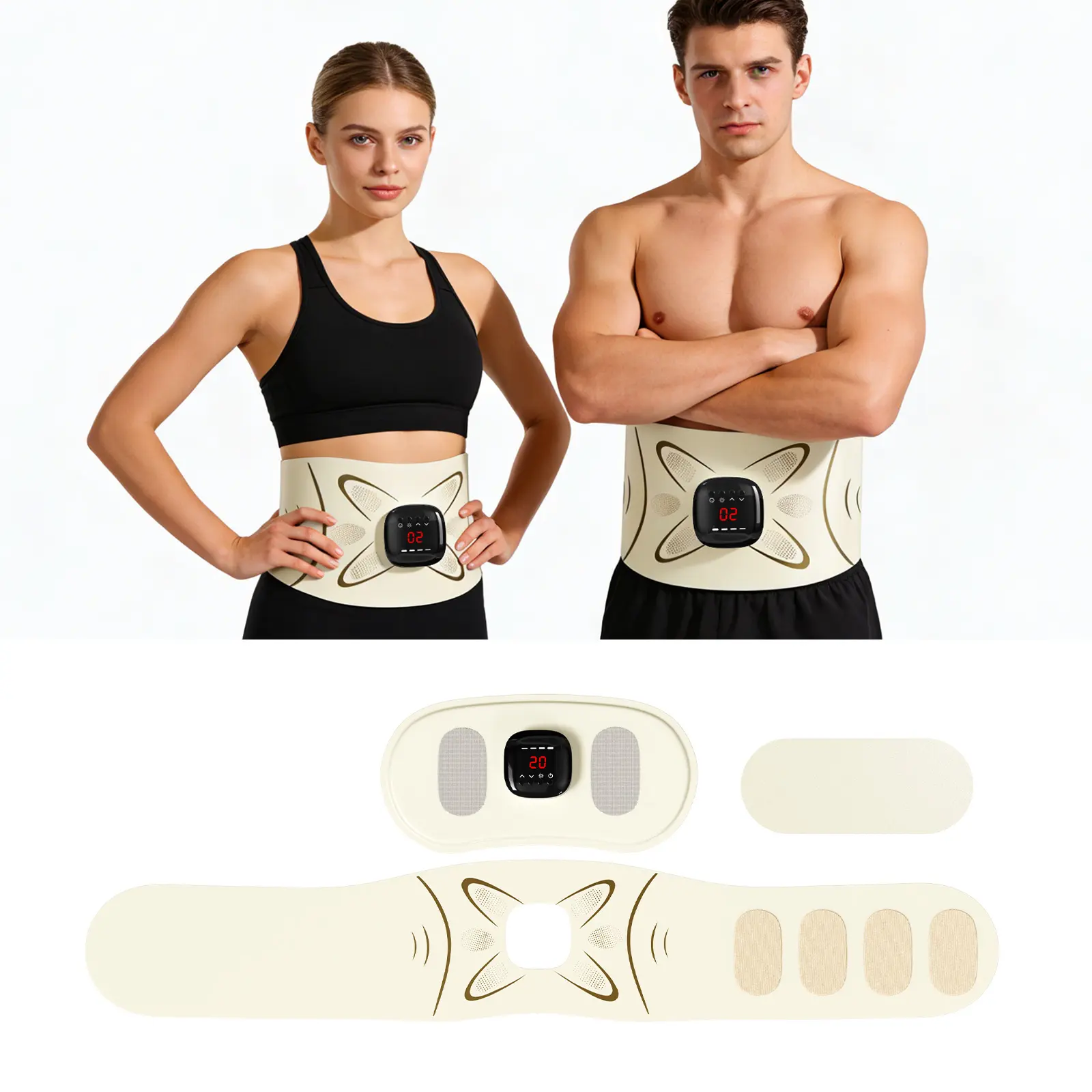 EMS Abdominal Muscle Stimulator Belt, Wireless Electric Pulse Waist Massager, Multiple Modes Adjustable Relaxation Belt for Waist Abdomen, USB‑C Rechargeable