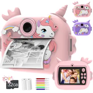 Children's instant printing camera, Digital camera, Pocket camera, equipped with 2.4-inch display screen, dual lens 1080P camera, suitable for selfie/video recording, perfect gift for children aged 3-12 for Halloween and Christmas