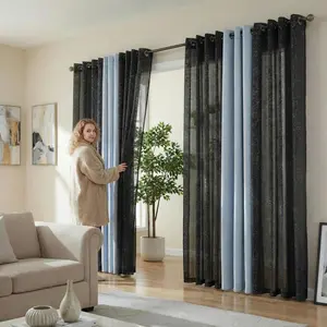 Summer Vibes, 34x84 and 52x84 Inch 6pcs Blackout and Sheer Combine Curtains for Living Room Bedroom Linen Silver Hot Stamping Blackout Curtains, Grommet Luxury Black Out Curtains for Windows Apartment RT02 L28