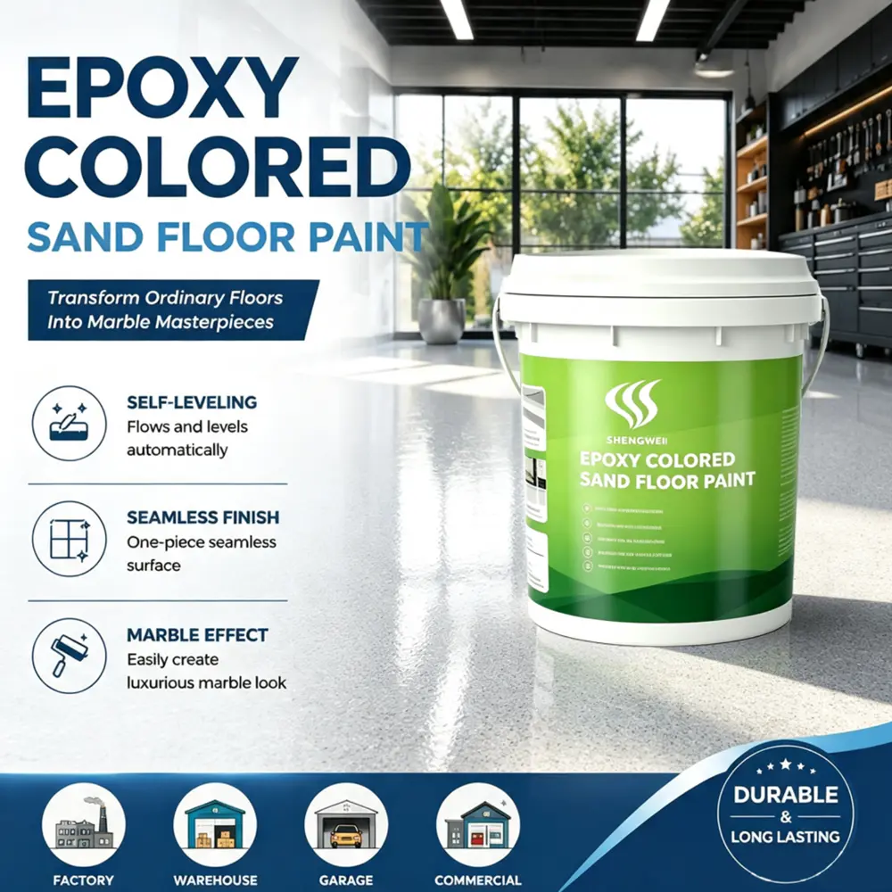 Epoxy Color Sand Floor Paint - Waterproof, Anti-Abrasion, Self-Leveling Resin Coating with High Hardness, Stain Resistance & Easy Clean for Industrial, Residential Garage, Basement Renovation