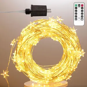 Star String Lights Plug in,40FT 120 LEDs Star Fairy Lights,Waterproof Starry Light with 8 Modes Remote for Outdoor Indoor Christmas Wedding Garden Ramadan Decor,Silver Wire,Warm White