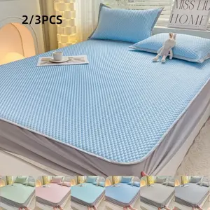 Cool Soft Bed Sheet Set, Breathable Lightweight Foldable, Fitted Design Mattress Protector, Includes 1 fitted sheet+ 1/2 Pillowcase