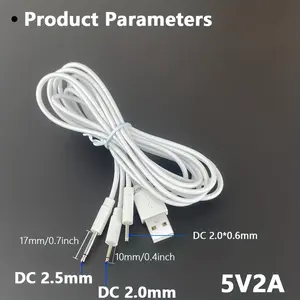 USB 3-in-1 Round Head Solid DC2.5mm, DC2.0mm, DC2.0*0.6mm Charging Cable Electronic Adult Toy Vibrating Massage Stick Power Cable Compact Packaging. 3- in - 1/2- in - 1 (30.37inch) Device