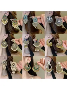 Ethnic style exaggerated diamond-encrusted luxurious heavy-duty earrings for women, featuring a retro, niche, light luxury, bohemian style, and fashionable ear ornaments, Stud Earring Jewelry