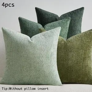 4pcs Throw Pillow Covers 20x20 Inch Neutral Chenille Farmhouse Boho Cushion Covers Mid Century Decorative Couch Pillows Sofa Bed Living Room Home Decor Cases Throw Cushion Slipcovers