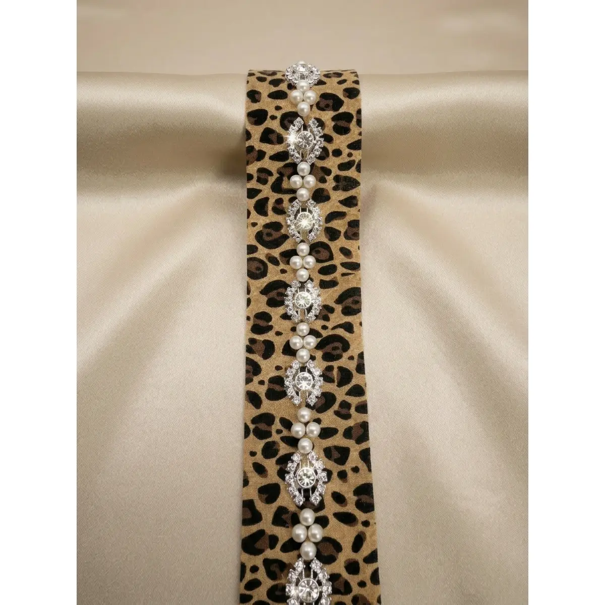Pearl Rhinestone Trim – Leopard Print Beaded Trim, Sew On or Self Adhesive Trim, DIY Embellishment, Made in USA