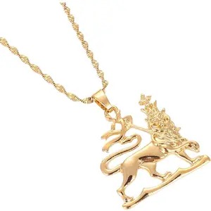 Lion of Judah African Ethiopian Lion Pendant Necklace Jewelry Charms - Ethnic Gift, Gold Finish