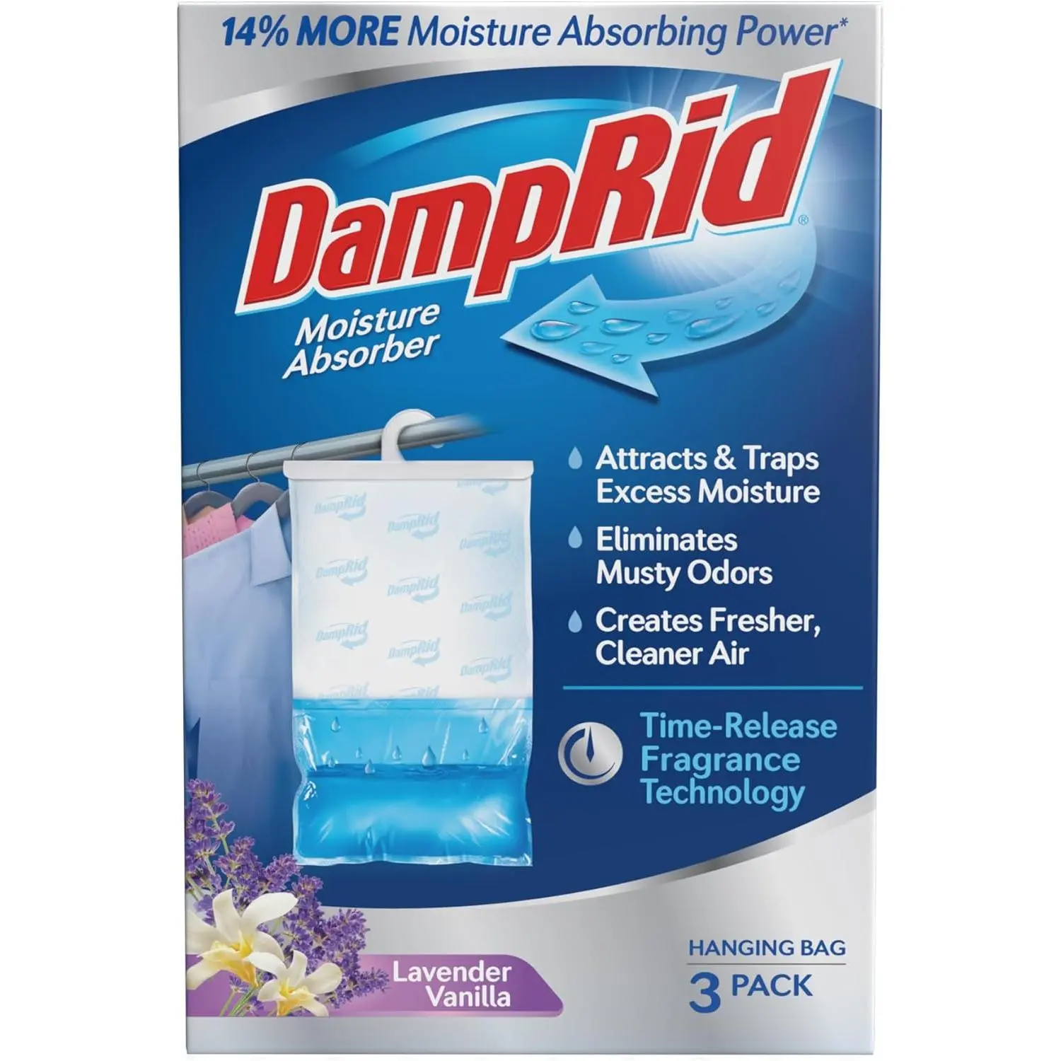 Lavender Vanilla Hanging Moisture Absorber, 16 oz., 3 Pack - Eliminates Musty Odors for Fresher, Cleaner Air, Ideal Moisture Absorbers for Closet, Blue, Small