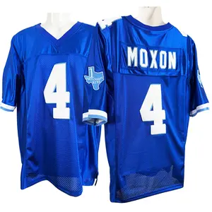 Men's Movie Varsity  Moxon #4 American football Jerseys West Canaan Coyotes Blues Men Embroidery S-3XL large size V-neck mesh ventilation high quality polyester fabric daily training suit match day Fan clothing