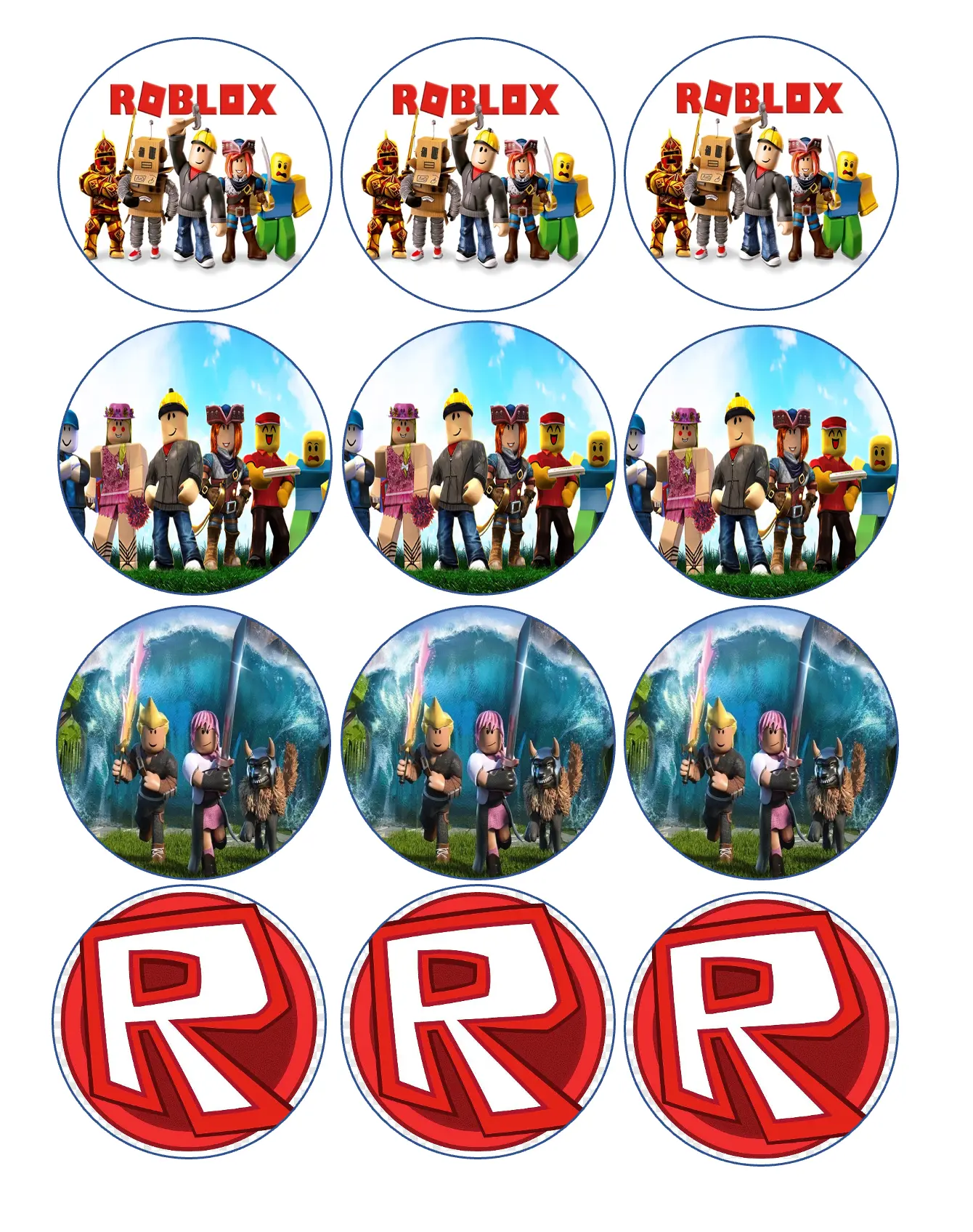 Roblox Edible Dessert Decor Photo Set - 12 Pre-Cut Circle Shapes, Multiple Sizes for Desserts, Drink Toppers, Chocolate Treats for Kids