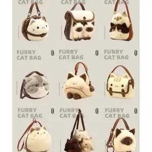 Cute cat plush mini bag for girls 2025 new style popular cartoon furry doll crossbody bag for girls