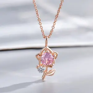 Exquisite 3D flower necklace - Pink rose crystal chain necklace