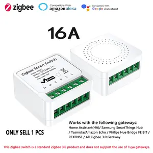 Smart Light Switch Mini Zigbee 3.0, 2-Way Control, Timer 16a, Compatible with Alice Alexa Google Assistant, Home Lighting DIY Solution