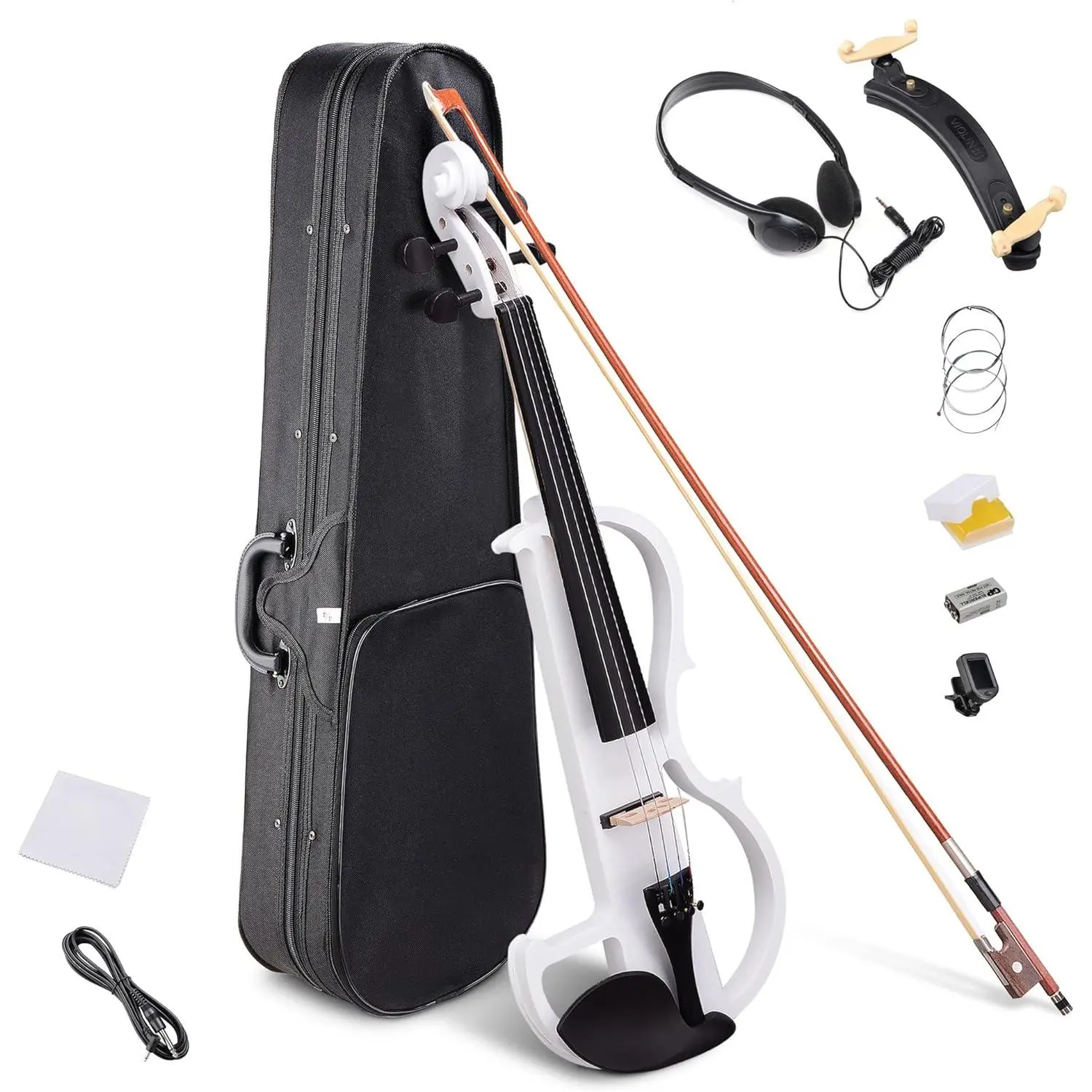 Full Size Solid Wood Silent Electric Violin Kit - Portable Design with Amplifier, Hard Case, Pedal Board for Travel Use