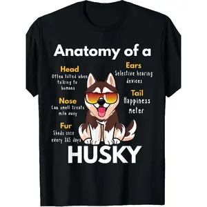 Anatomy Of A Siberian Husky Dogs Gift Funny Husky T-Shirt Same Style for Men and Women 2025 Summer Short-sleeved Printed T-shirt Pure