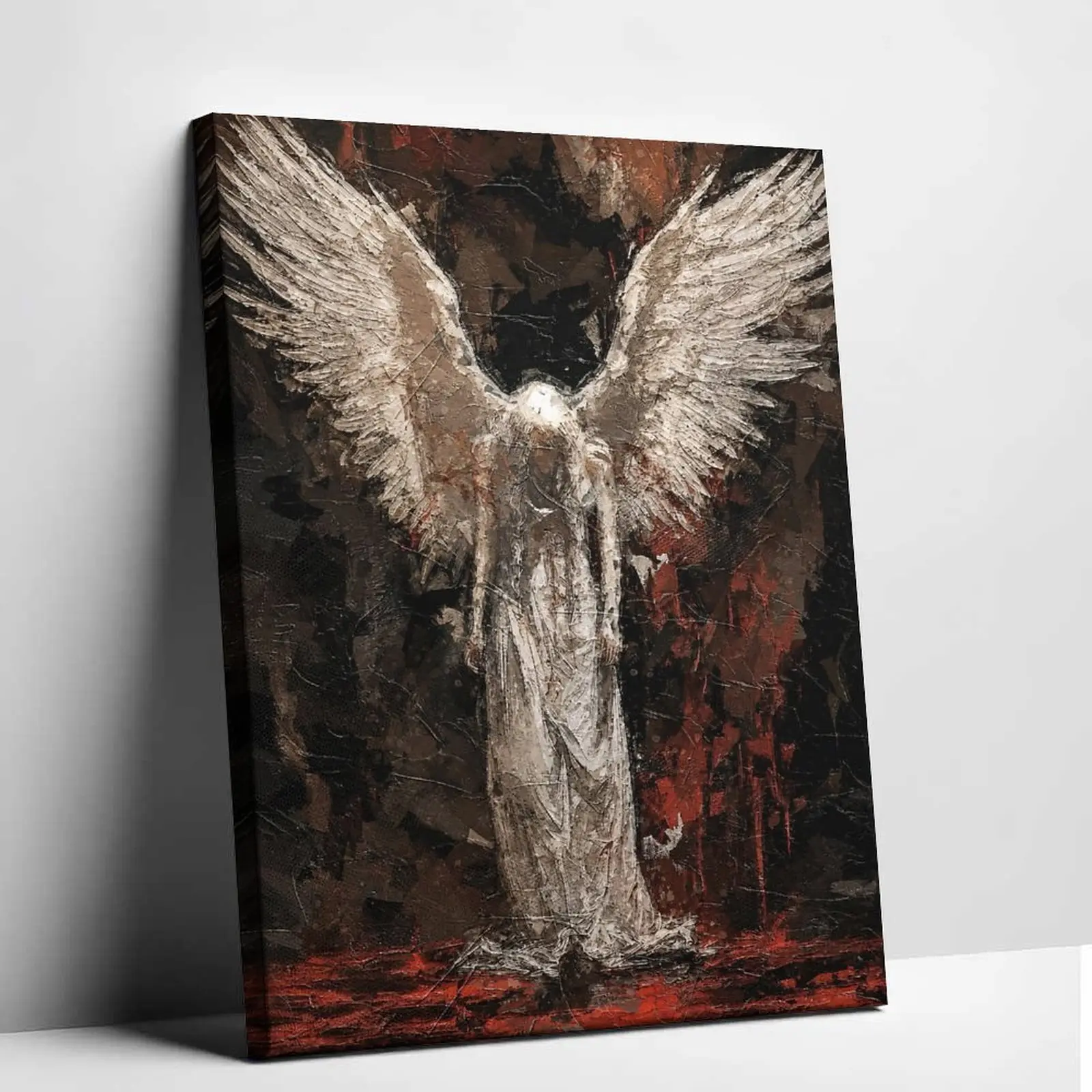 Fallen Angel Canvas Wall Art Dark Gothic Fantasy Winged Poster Heavy Impasto Oil Painting Texture Artwork Surreal Moody Room Wall Decoration Aesthetic Living Room Bedroom Studio Apartment Modern Home Interior Canvas Print