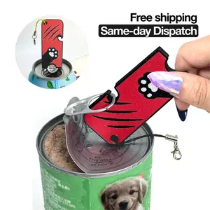 Wankam 3D Printed PLA Cute Cat's Paw Can Tab Opener with Detachable Stainless Steel, Keychain Strap, Portable Camping Kitchen Utensil for Long Nails, Summervibes Blue
