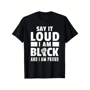 BDHJYDB Say It Loud I Am Black And Proud Black History Month T-Shirt - 100% Bold Statement Tee with Raised Fist Symbol & Pan-African Colors, Unisex Adult S-XXXL, Casual Round Neck Short Sleeve Shirt for.jpgSame style for men and women 2025 summer short