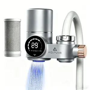 AQUPUVIR Kitchen Vertical Faucet Digital Water Purifier, reduces lead, chlorine, and impurities, easy to install, dual outlets with dual water modes, suitable for kitchen, bathroom sink, and home faucet applications, white/silver outdoorfun