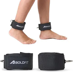 Boldfit Ankle Straps For Gym With Metal D-rings |  Unisex Ankle Strap For Cable Machine Exercise Padded Ankle Bands For Leg Extensions, Kickback Ankle Gym Accessories For Men Workout Neoprene 1Pair Black