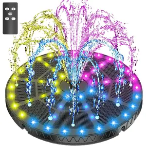 Remote Control Solar Fountain with Colorful Lights,Solar Water Fountain for Bird Bath Garden Outdoor Decor,Built-in 4000mAh  7 Nozzle 4 Fixer