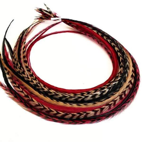 Sedona Feather Hair Extensions Long Real Rooster Feathers Heat Safe Natural Blend Set