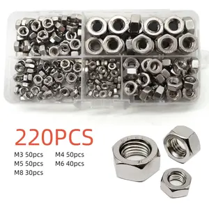220pcs Hex Bolt Nuts Set, 304 Stainless Steel, M3-M8 Sizes, Ideal for Small Appliances, Construction, Machine Installation Repair, Heavy Duty Fastening, Hex Cap Screws
