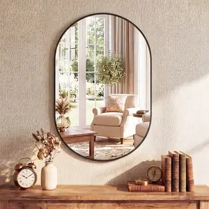 24"x36" Oval Bathroom Mirror – Metal Frame, Elliptical Wall Mirror for Vanity, Black