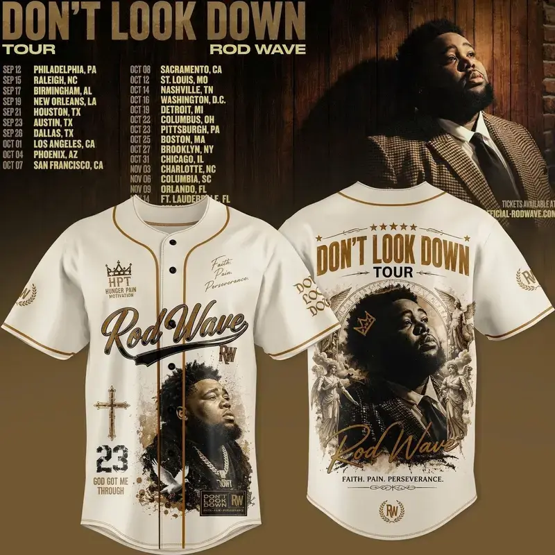 Rod Wave Don't Look Down Tour 2026 Baseball Jersey, Concert Fan Button Up Shirt, Rod Wave Tour Merch, Music Fan Apparel, Unisex Jersey Gift for Men and Women