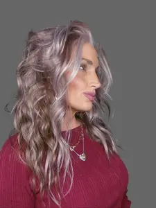 CARKIRA 20"OG Michelle in the Icy Brunette with Pink Highlights 13x4 Lace Front Wig with Medium Cap Unisex Heat Friendly
