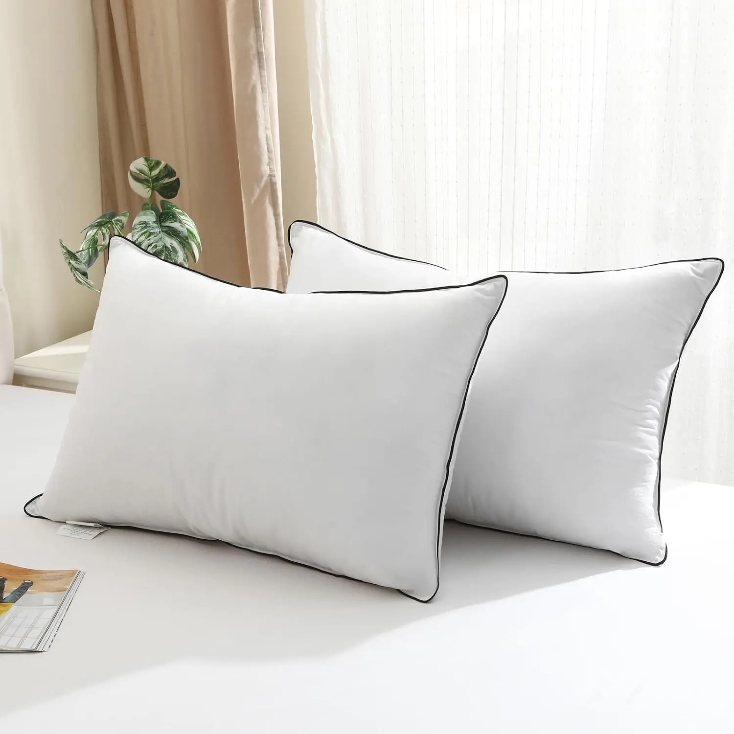 SAPASPUR Premium Goose Feather Pillow Set - Queen Size, Set of 2, Machine Washable, Durable Cushion, Home Decor Element, Decorative Accessory