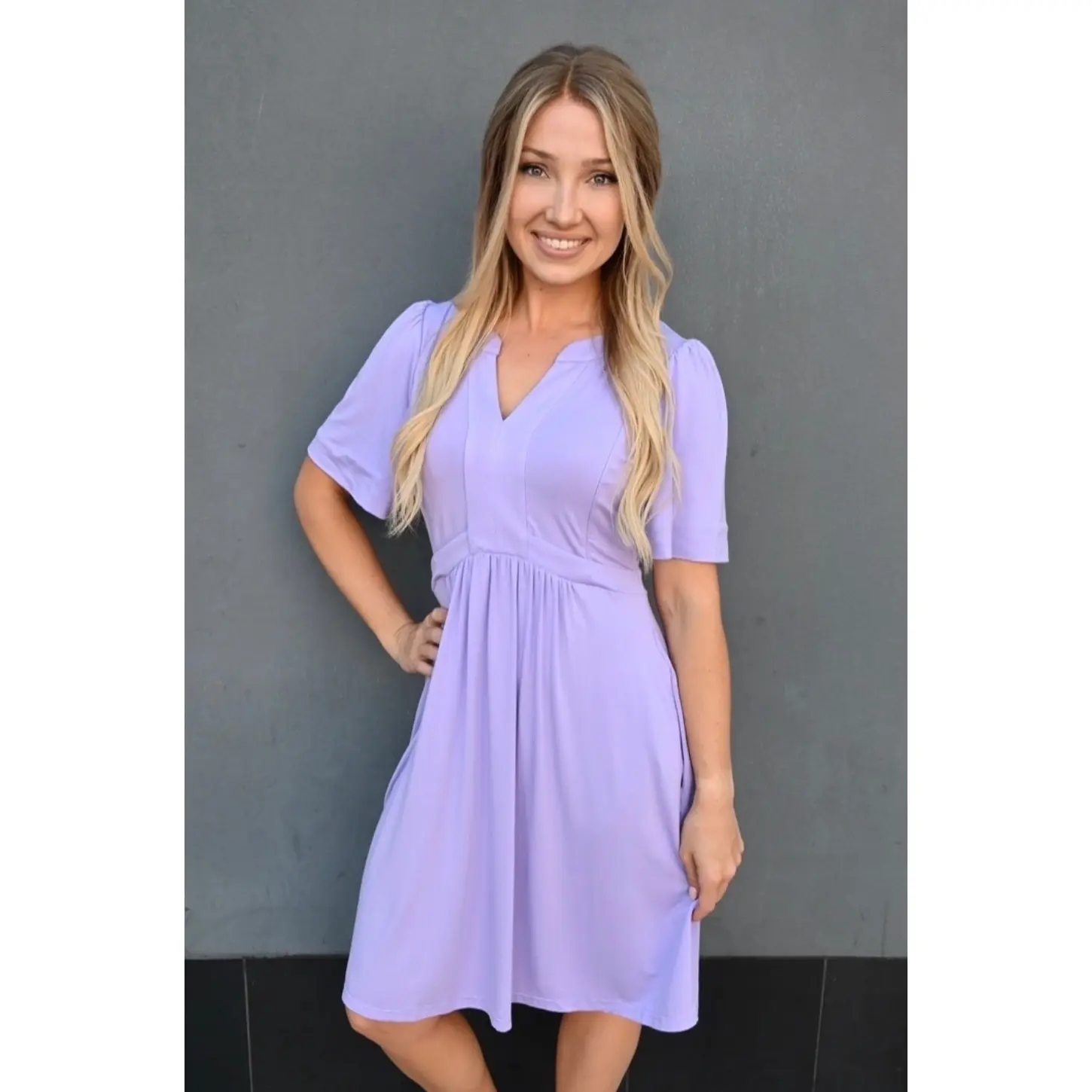 Holy Grail Nursing Dress Short Sleeve Lilac Postpartum Outfit Maternity Pregnancy Clothes Must Haves with Attached Belt & Stretch Fabric