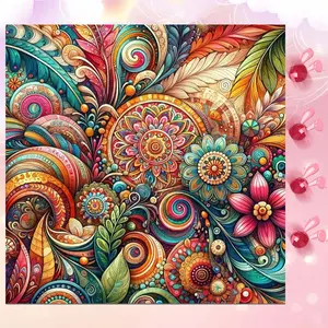 5D DIY Full Drill Round Diamond Painting - Diamond Art Kit Floral Swirl Mosaic, Canvas - DIY Decorative Painting, Home Wall Decor, Suitable for Halloween and Christmas, Birthday and Anniversary Gifts, Handicraft