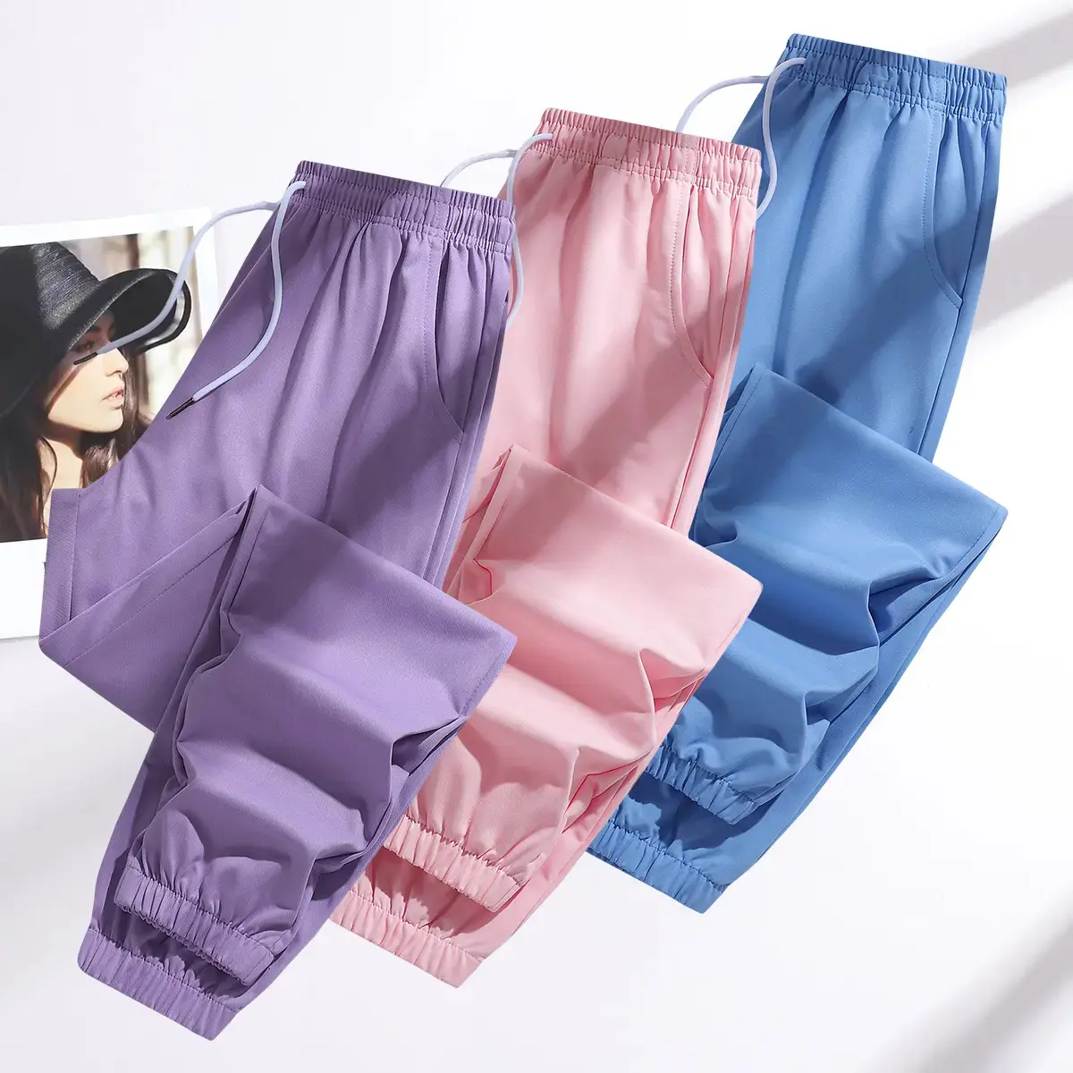 Women’s 3-Pack Full-Length Casual Athletic Trousers - Polyester Clothes, Soft, Sporty Chic, Solid Color Minimalist Design, Normal Type Female Bottoms for Spring/Autumn Yoga, Gym Workouts, Plain