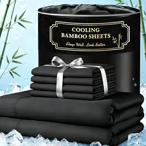 MOXHOMO  6PCS Bamboo Cooling Queen Size Sheet Set - Children Bedding Set, Breathable and Comfortable - Fit For Hot Sleepers and Sweats, Pillowcases, Flat Sheet and Fitted Sheet - A Perfect Gift