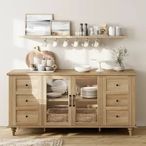 Sideboard Buffet Cabinets with Glass Door, Kitchen Storage Cabinets, Wood Coffee Bar Tables, Accent SideboardStorage Cabinet Table Dining Room, Living Room,OakNew Chinese style solid wood dining sideboard wine cabinet integrated against the wall