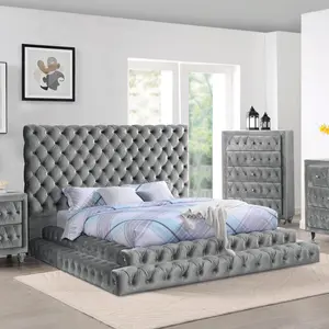 Chateau Glam Platform Bed with Tufted Headboard