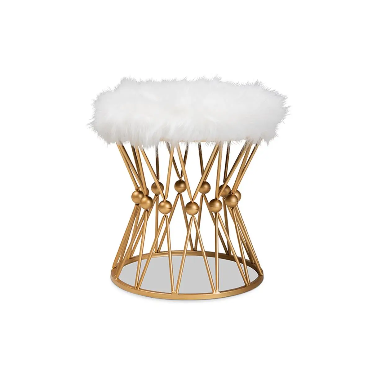 212 MAIN Otto Leonie Glam & Luxe Upholstered Ottoman - White Faux Fur Upholstered Stools, Gold-Finished Metal, Cozy Fur Seat, Vanity Seat Ready, Indoor Living Room Decor Furniture Living Room Footrest