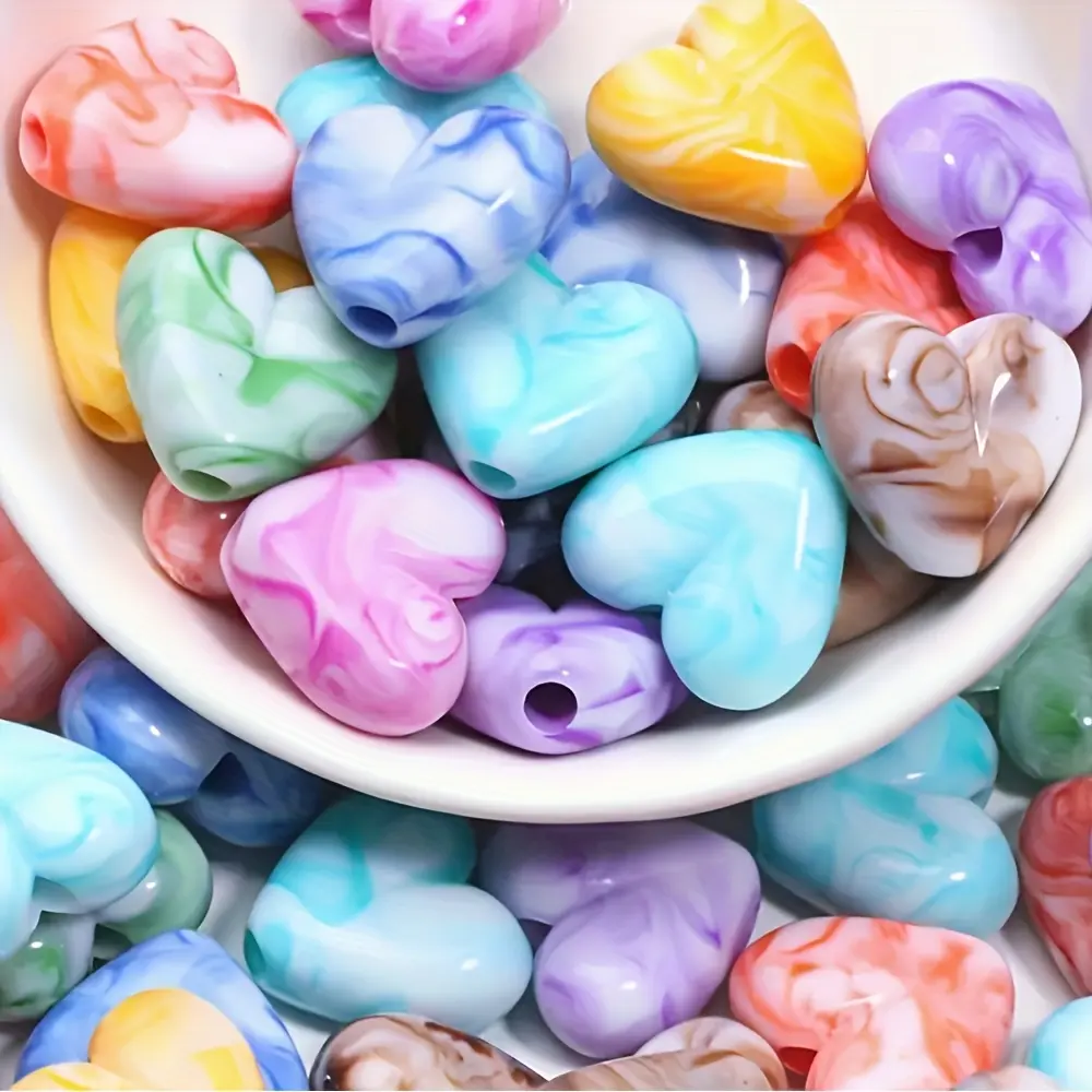 Cream-Dyed Acrylic Heart Bead Mix - 120/150/180pcs, Mix Pastel+Bold Colors, Glossy Finish, Uniform Shape for DIY Beading Accessories, Jewelry Making