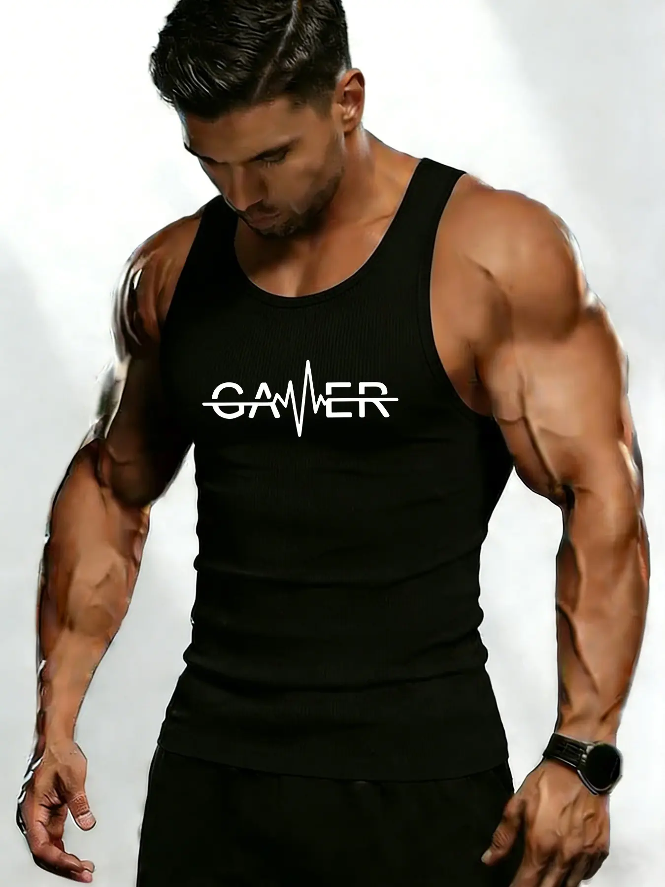 Men's Ribbed Compression Vest, Slim Fit Design, High Stretch Breathable Fabric for Gym Training & Casual Outings