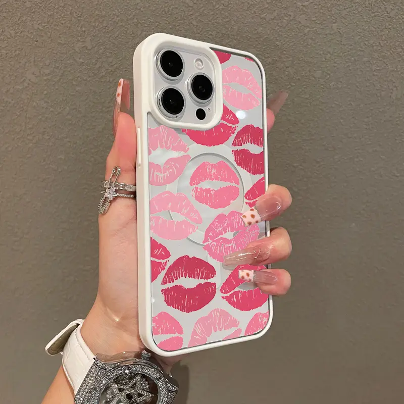 Multi-Functional Magnetic Case for iPhone11/12/13/14/15/16/promax Pink and red kisses y2k cased MagSafe Ready, Anti-Fall,Ultra-Thin Design | Perfect for Everyday Use