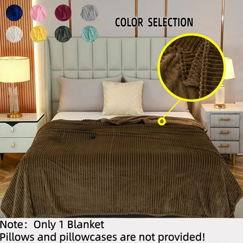 Striped Flannel Plush Blanket, Soft and Comfortable, Soft Warm Blanket, Ideal for Bed Sofa, Cozy for Naps and TV Time, Cozy Throw Blanket, Multiple Colors Available, Soft Throws Blanket