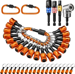 18 Pcs Bit Holder Keychain, 1/4 3/8 1/2 Socket Hex Shank Bit Holders Quick Release Screwdriver Extension Tool 105 Degree Right-angle Driver for Impact Men Gift for Father's Day (Orange)